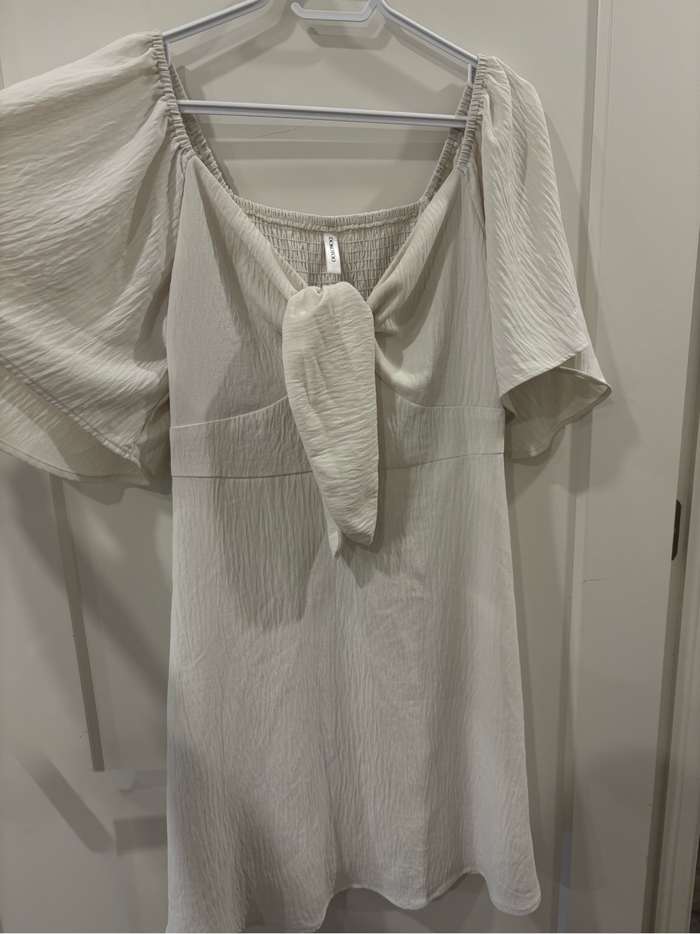 Tie-Front Off Shoulder Mini Dress in Cream